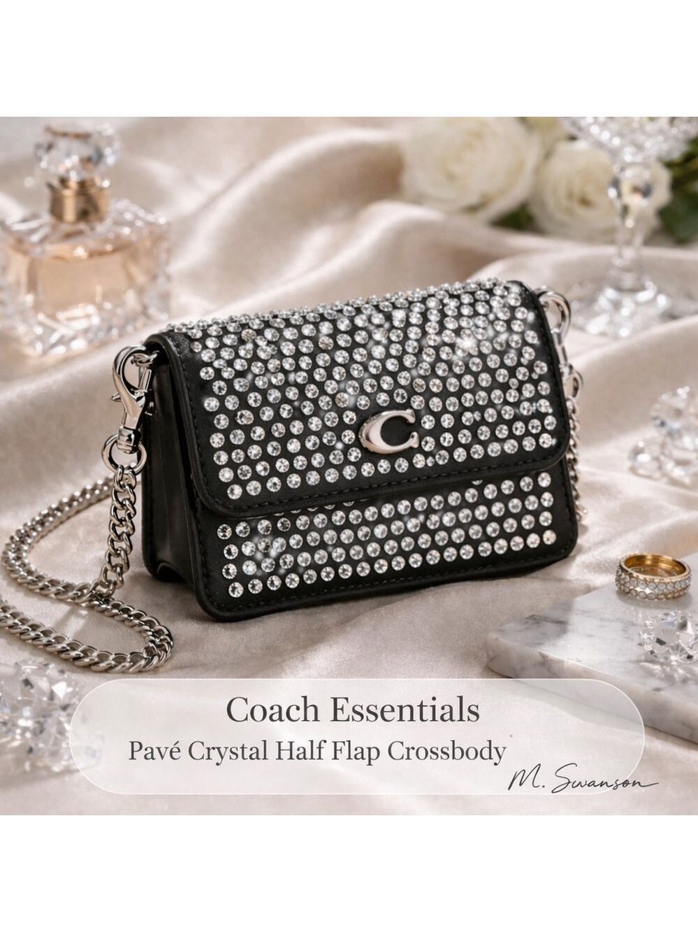 NEW Coach Pavé Crystal Leather Half Flap Crossbody Card Case in Black CW563 NWT